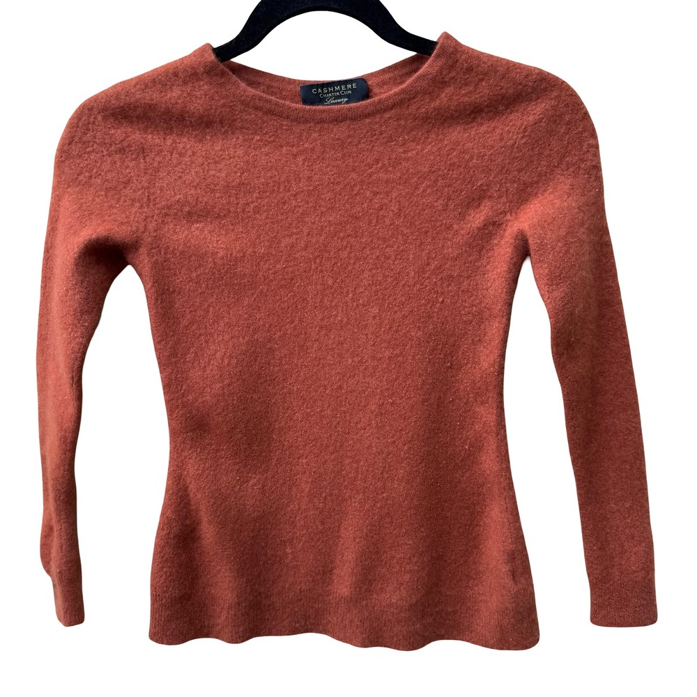 Charter Club Luxury 100% Cashmere Minimalist Old Money Preppy Sweater Orange M